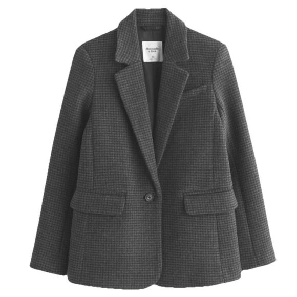 Abercrombie Fitch Womens S Houndstooth Wool Blazer Coat Jacket Preppy Career